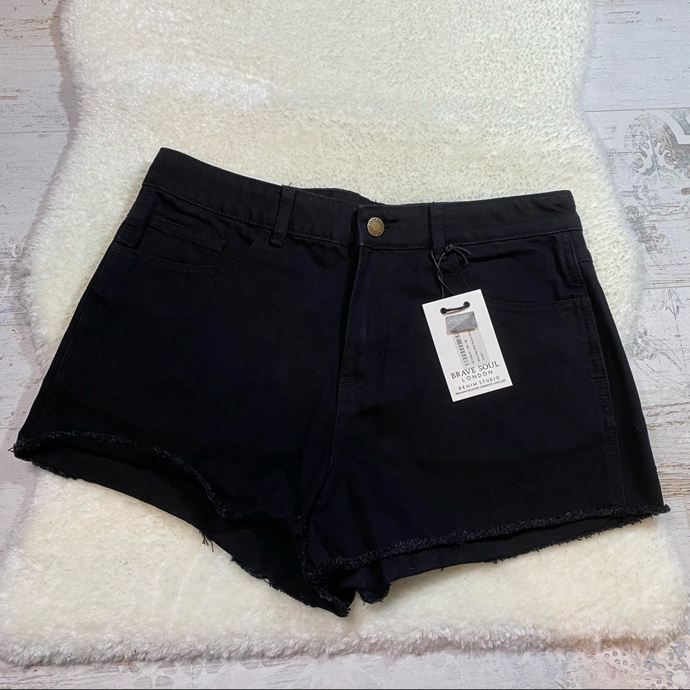 Brave Soul London Denim Studio Black Cut Off High Waist Jean Shorts